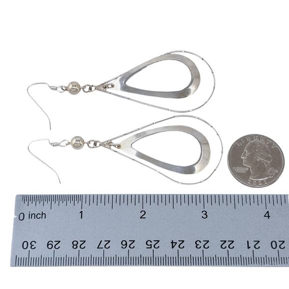 Estate Mexico Sterling Silver 925 Open Teardrop Dangle Earrings - Picture 7 of 8